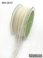 Кружево с жемчужинками - Sheer Lace Trim with Pearl Center Ribbon with Scalloped Edge, ширина 16мм, длина 90 см