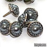 Набор брадсов Eyelet Outlet - Pearl Brads Smokey/Silver, цвет серый, в серебристой оправе, 14 мм, 10 штук - ScrapUA.com