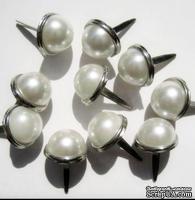 Набор брадсов Eyelet Outlet - Pearl Brads White Pearl/Silver, цвет белый, 12 мм, 10 штук - ScrapUA.com