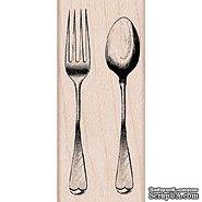Резиновый штамп Hero Arts - Fork And Spoon, на деревянном блоке - ScrapUA.com