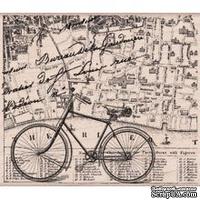 Резиновый штамп Hero Arts - Bicycle Collage, на деревянном блоке