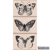Резиновый штамп Hero Arts - Three Artistic Butterflies , на деревянном блоке