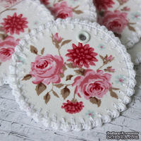 Тканевый тэг от Allmacraft - Tilda Stof rose White, розы на белом, диаметр 5 см, 1 шт. - ScrapUA.com