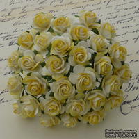 Набор открытых двутоновых роз, цвет - белый/желтый, 10 мм, 10 шт. - ScrapUA.com