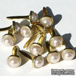 Набор брадсов Eyelet Outlet - Pearl Brads Cream/Gold, цвет кремовый, в золотистой оправе, 5 мм, 10 штук - ScrapUA.com