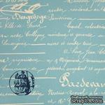 Ткань 100% хлопок - Старая рукопись на голубом, 45х65 см