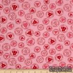 Ткань 100% хлопок - Сердечки в кружочках на розовом, 45х55 см
