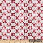 Ткань 100% хлопок - Любовь XOXO красное на белом, 45х55 см
