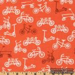 Ткань 100% хлопок - Велосипеды на оранжевом, 45х55 см