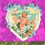 Салфетка для декупажа &quot;Сердце с ангелом&quot;, цвет фона: розовый, размер: 33х33 см - ScrapUA.com