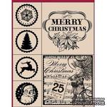 Набор резиновых штампов Hampton Art - Merry Christmas, на деревянном блоке, 6 штук