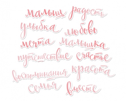 Ацетатні висічені слова з фольгуванням від Scrapmir (рожеві) 12шт. 
