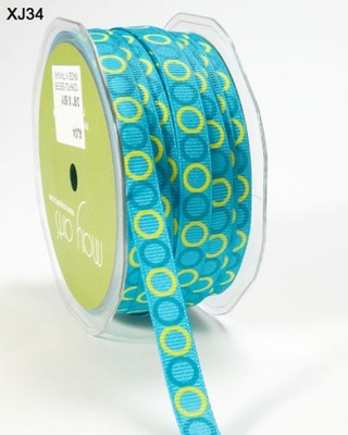 Стрічка Grosgrain / Circles, ширина 9,5мм, колір TURQUOISE/ Parrot Green, 90cм