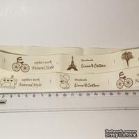 Лента от Thailand - Natural Style Bicycle Eiffel Tower Tree Sewing Machine Girl Print Cotton Ribbon Label String, 1 метр