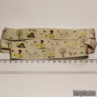 Лента от Thailand - Lovely Girl Dog Ducks Print Linen Ribbon Label String, 1 метр