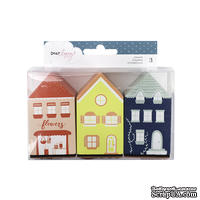 Набор резиновых штампов от American Crafts в форме домиков - Lovely Day Collection - Wood House Stamp Set - ScrapUA.com