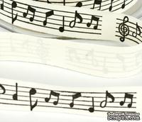 Лента Solid Ivory - Black &amp; Gold Print Black Music Notes, ширина 19 мм, длина 90 см - ScrapUA.com