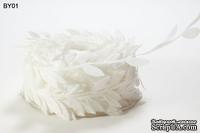 Лента LEAVES, цвет WHITE, 90см  (дина листика 12 мм)