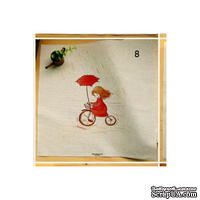 Картинки на льне - Девочка на велосипеде с зонтом, арт.0149 - №8, 30х30 см