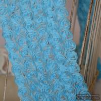 Лента из маленьких розочек, цвет голубой, 6 рядов цветов, длина 30 см