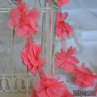 Лента с цветами из шифона, цвет кораллово-розовый, 6 цветков