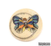 Деревянная пуговица Multicolor Butterfly B10596, диаметр 15мм, 1 шт. - ScrapUA.com