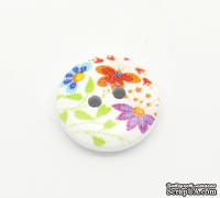 Деревянная пуговица Multicolor Flower B17604, диаметр 15 мм, 1 шт. - ScrapUA.com