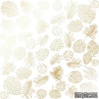 Лист односторонней бумаги с фольгированием Golden Tropical Leaves White,ТМ Фабрика Декора