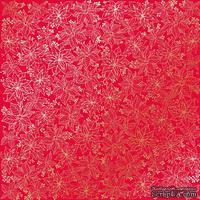 Аркуш одностороннього паперу з фольгуванням, дизайн Golden Poinsettia Poppy red, 30,5см х 30,5см, ТМ Фабрика Декору