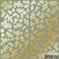 Аркуш одностороннього паперу з фольгуванням, дизайн Golden Pine cones Olive, 30,5см х 30,5см, ТМ Фабрика Декору