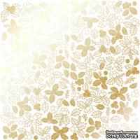 Аркуш одностороннього паперу з фольгуванням, дизайн Golden Winterberries White, 30,5см х 30,5см, ТМ Фабрика Декору