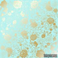 Аркуш одностороннього паперу з фольгуванням, дизайн Golden Peony Passion Turquoise, 30,5см х 30,5см, ТМ Фабрика Декору