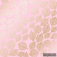 Лист односторонней бумаги с фольгированием Golden Delicate Leaves Pink, ТМ Фабрика Декора