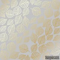 Лист односторонней бумаги с фольгированием Golden Delicate Leaves Gray, ТМ Фабрика Декора