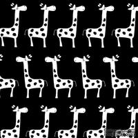 Ткань 100% хлопок - Жирафики белые на черном, 45х65 см