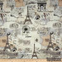 Ткань 100% хлопок - Виды Парижа на сером, 45х55 см