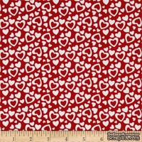 Ткань 100% хлопок - Сердечки белые на красном, 45х55 см - ScrapUA.com