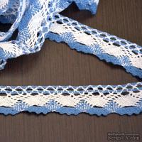 Кружево х/б, вязаное, цвет бело-синий, ширина 2.5 см, длина 90 см