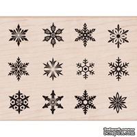 Резиновый штамп Hero Arts - Snowflake Sampler, на деревянном блоке