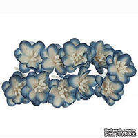 Цветы вишни из шелковичной бумаги, набор 10 шт., цвет белый с синим