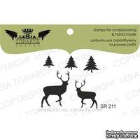 Акриловый штамп Lesia Zgharda SR211 Deer + Christmas trees, 5 шт., размер набора 10х10 см