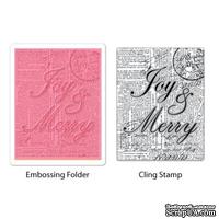 Папка для тиснения и штамп от Sizzix - Textured Impressions Embossing Folder w/Stamp - Joy & Merry Set