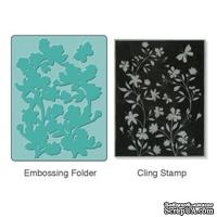 Папки для тиснения и  штамп от Sizzix - Textured Impressions Embossing Folder w/Stamp - Silhouette Vines Set - Цветочная Лоза