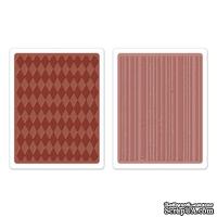 Набор папок для тиснения от Sizzix - Texture Fades Embossing Folders 2PK - Harlequin & Stripes Set - Ромбики и полоски