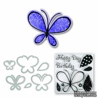 Набор лезвий с штампиками от Sizzix - Framelits Die Set 6PK w/Stamps - Butterflies, 6 шт.