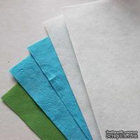 Набор тутовой бумаги # 04, голубой, белый, зеленый, 5 листов, формат А4