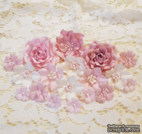 Набір квітів з тканини (18 шт), розмір 1,5 см - 4.5 см, рожево-молочний - ScrapUA.com