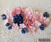 Набір квітів з тканини (18 шт), рожево-синій, 2,5 см - 5 см - ScrapUA.com