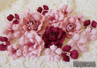 Набір квітів з тканини, рожево-вишневий, 2,5 см - 5см (18 шт.)