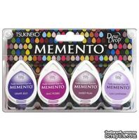 Набор чернил для штампинга Tsukineko - Memento Dew Drops - Juicy Purples, 4 штуки